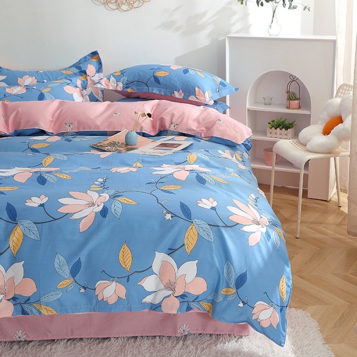 91家纺网 家纺一手货源 找家纺 晶缦 2022新款全棉12868全棉印花套件萌新系列单床单-四件套 流莹蓝