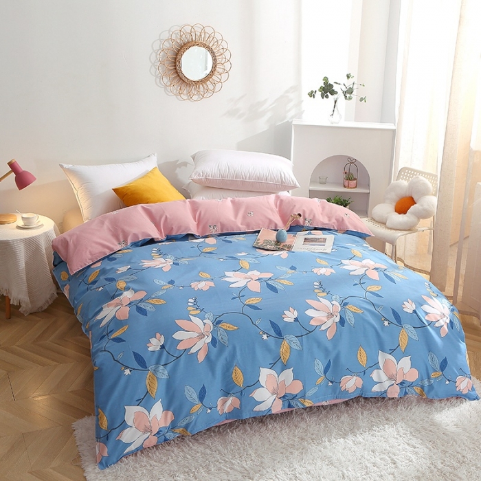 91家纺网 家纺一手货源 找家纺 晶缦 2022新款全棉12868全棉印花套件萌新系列单床单-四件套 流莹蓝