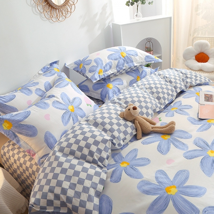 91家纺网 家纺一手货源 找家纺 晶缦 2022新款全棉12868全棉印花套件萌新系列单床单-四件套 蓝恋花