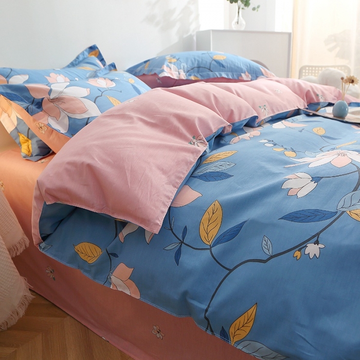 91家纺网 家纺一手货源 找家纺 晶缦 2022新款全棉12868全棉印花套件萌新系列单床单-四件套 流莹蓝