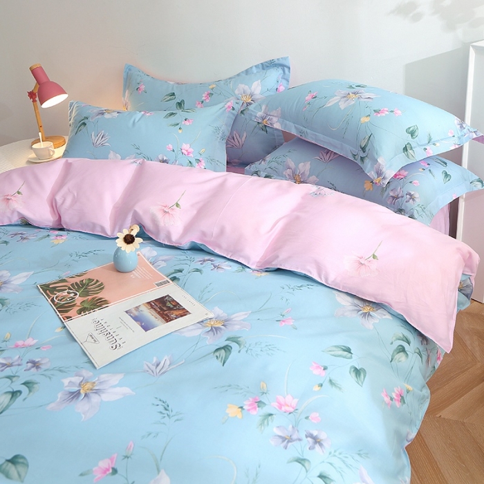 91家纺网 家纺一手货源 找家纺 晶缦 2022新款全棉12868全棉印花套件萌新系列单床单-四件套 莫里蓝