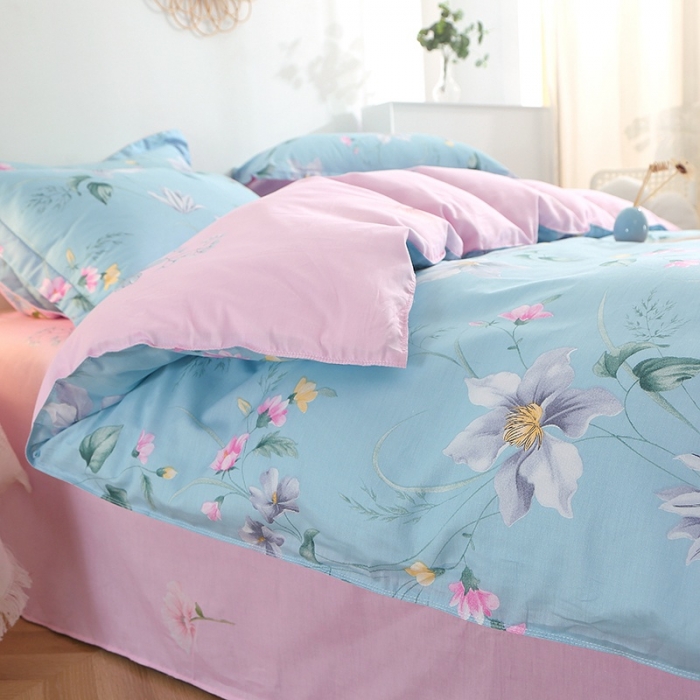 91家纺网 家纺一手货源 找家纺 晶缦 2022新款全棉12868全棉印花套件萌新系列单床单-四件套 莫里蓝