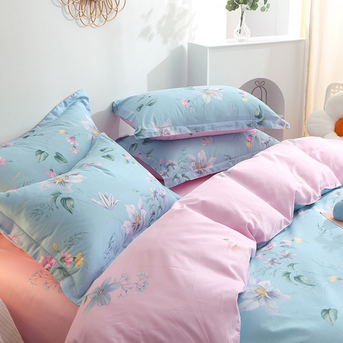 91家纺网 家纺一手货源 找家纺 晶缦 2022新款全棉12868全棉印花套件萌新系列单床单-四件套 莫里蓝