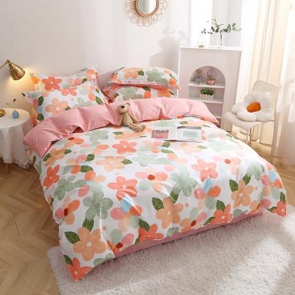 晶缦 2022新款全棉12868全棉印花套件萌新系列单床单-四件套 七色花