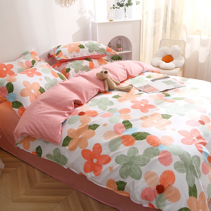 91家纺网 家纺一手货源 找家纺 晶缦 2022新款全棉12868全棉印花套件萌新系列单床单-四件套 七色花