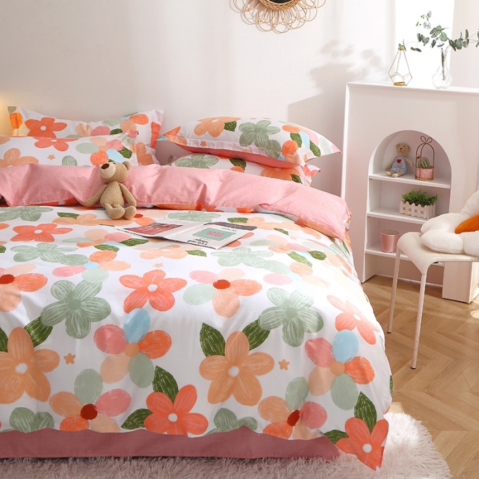 91家纺网 家纺一手货源 找家纺 晶缦 2022新款全棉12868全棉印花套件萌新系列单床单-四件套 七色花