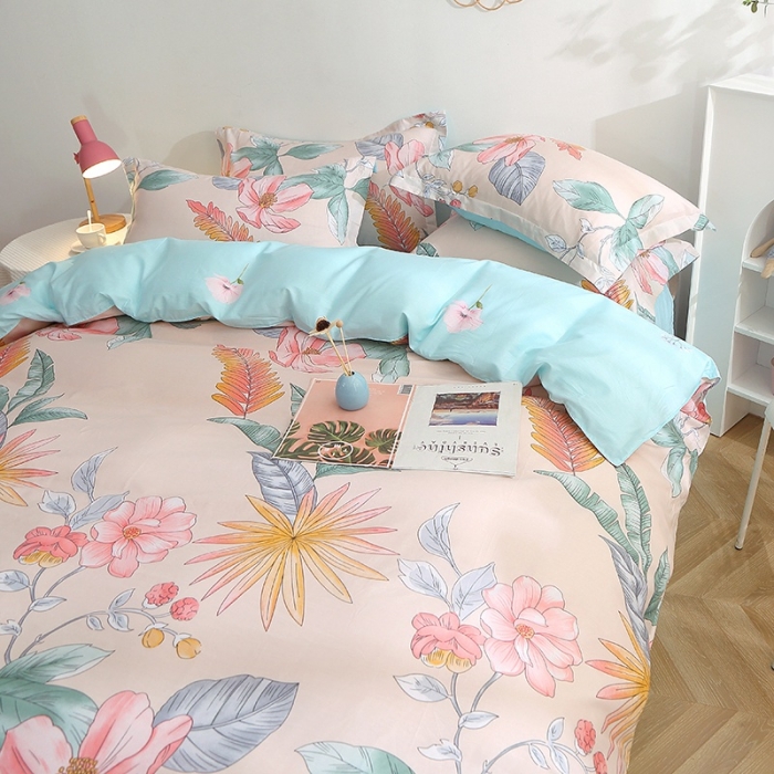 91家纺网 家纺一手货源 找家纺 晶缦 2022新款全棉12868全棉印花套件萌新系列单床单-四件套 莎莉杏色