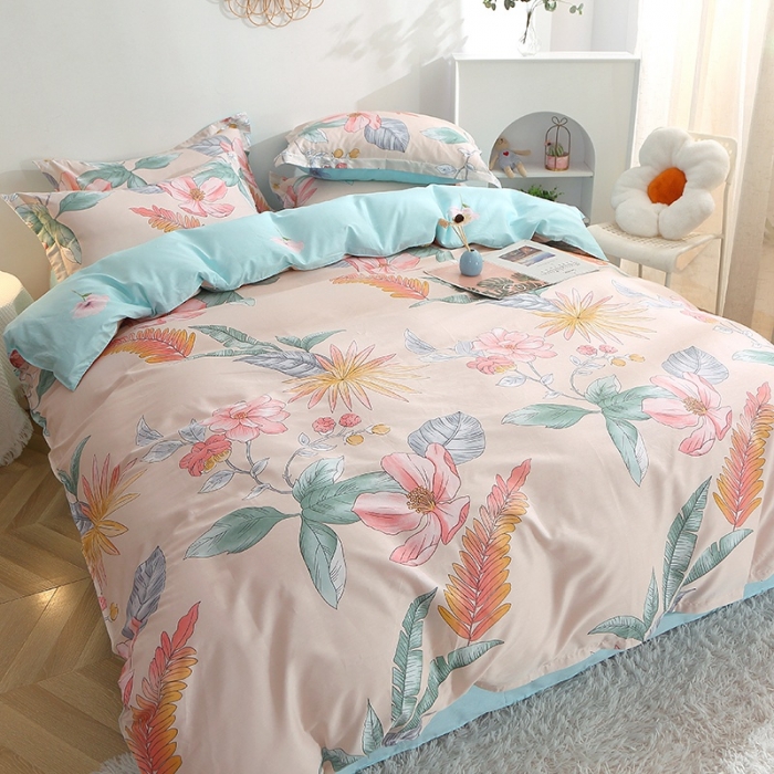 91家纺网 家纺一手货源 找家纺 晶缦 2022新款全棉12868全棉印花套件萌新系列单床单-四件套 莎莉杏色