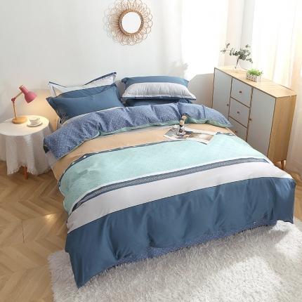 晶缦 2022新款全棉12868全棉印花套件萌新系列单床单-四件套 绅度湖绿