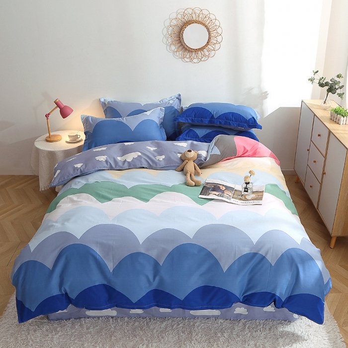 91家纺网 家纺一手货源 找家纺 晶缦 2022新款全棉12868全棉印花套件萌新系列单床单-四件套 天空之境