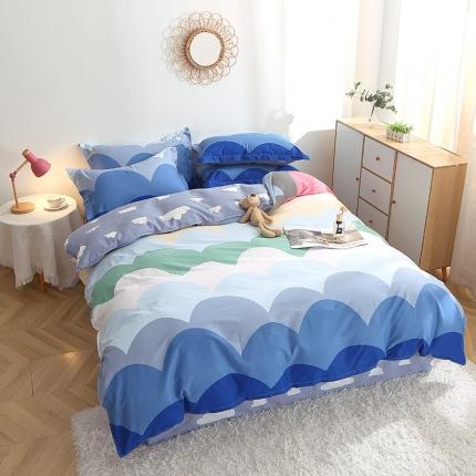 晶缦 2022新款全棉12868全棉印花套件萌新系列单床单-四件套 天空之境