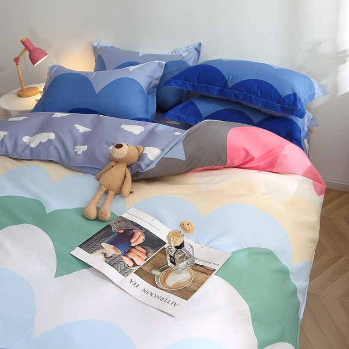 91家纺网 家纺一手货源 找家纺 晶缦 2022新款全棉12868全棉印花套件萌新系列单床单-四件套 天空之境