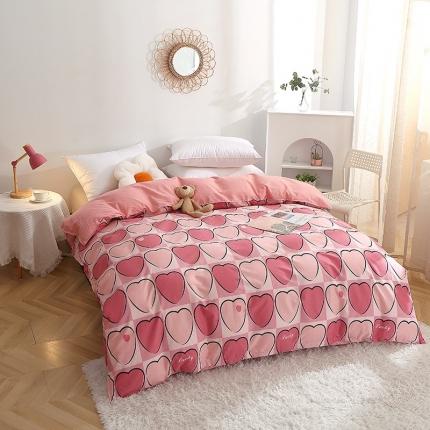 91家纺网 家纺一手货源 找家纺 晶缦 2022新款全棉12868全棉印花套件萌新系列单床单-单被套 爱心