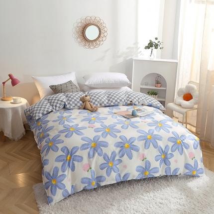 91家纺网 家纺一手货源 找家纺 晶缦 2022新款全棉12868全棉印花套件萌新系列单床单-单被套 蓝恋花