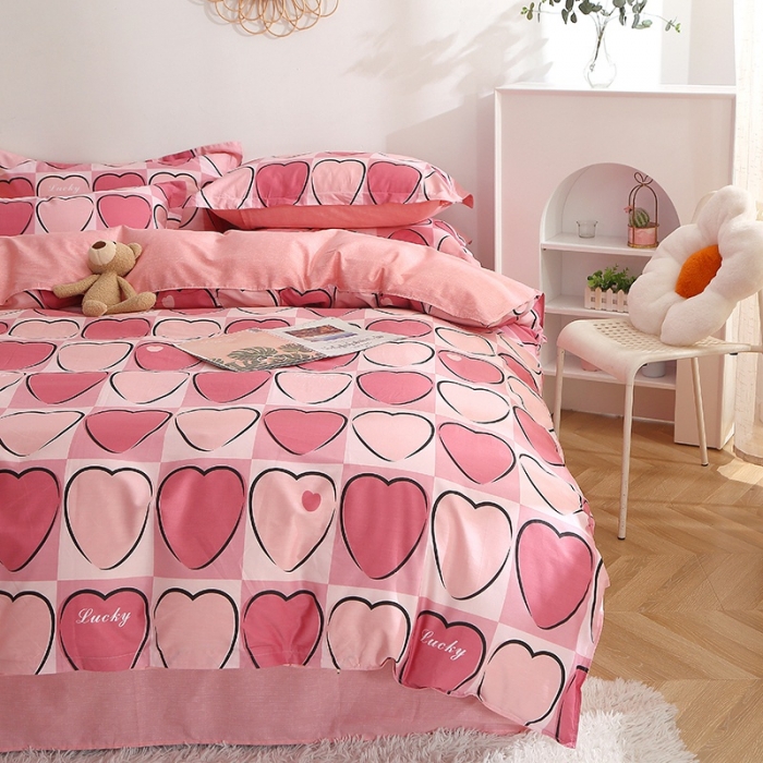 91家纺网 家纺一手货源 找家纺 晶缦 2022新款全棉12868全棉印花套件萌新系列单床单-单被套 爱心