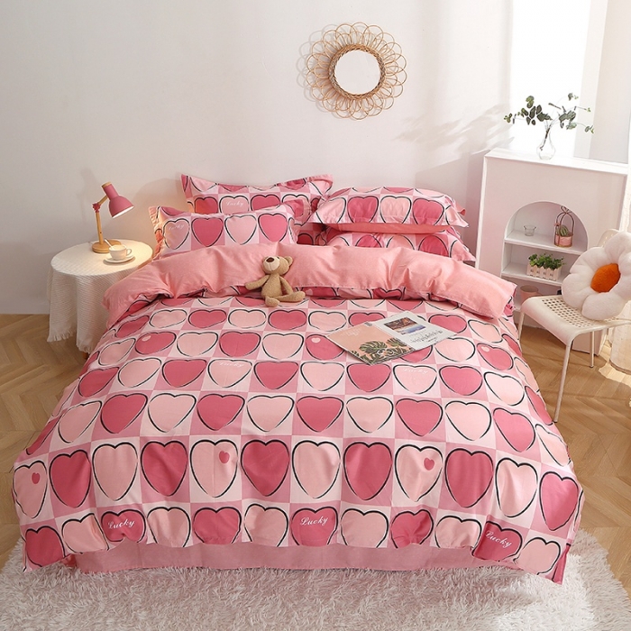 91家纺网 家纺一手货源 找家纺 晶缦 2022新款全棉12868全棉印花套件萌新系列单床单-单被套 爱心