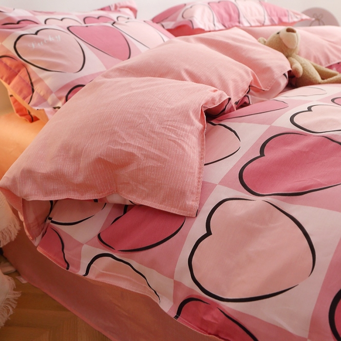 91家纺网 家纺一手货源 找家纺 晶缦 2022新款全棉12868全棉印花套件萌新系列单床单-单被套 爱心