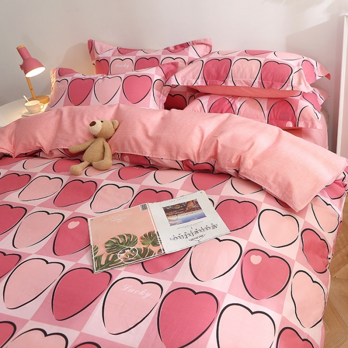 91家纺网 家纺一手货源 找家纺 晶缦 2022新款全棉12868全棉印花套件萌新系列单床单-单被套 爱心