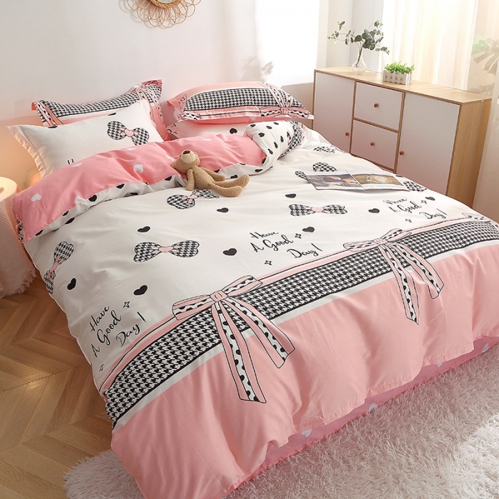 91家纺网 家纺一手货源 找家纺 晶缦 2022新款全棉12868全棉印花套件萌新系列单床单-单被套 蝴蝶结