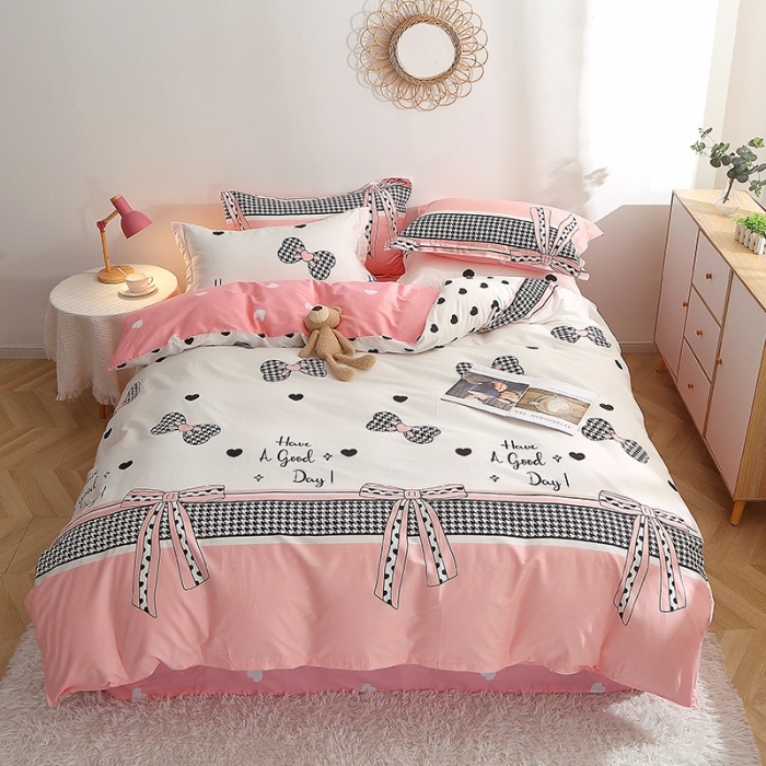 91家纺网 家纺一手货源 找家纺 晶缦 2022新款全棉12868全棉印花套件萌新系列单床单-单被套 蝴蝶结