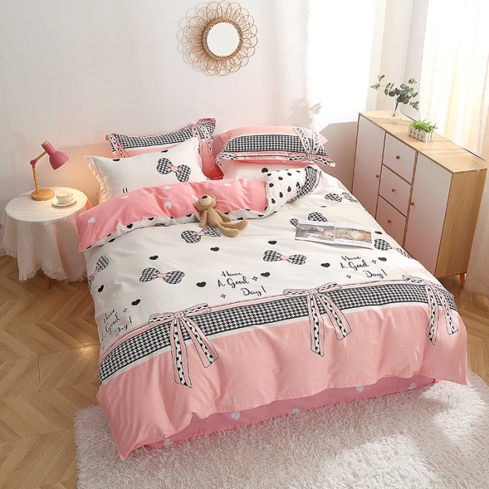 91家纺网 家纺一手货源 找家纺 晶缦 2022新款全棉12868全棉印花套件萌新系列单床单-单被套 蝴蝶结