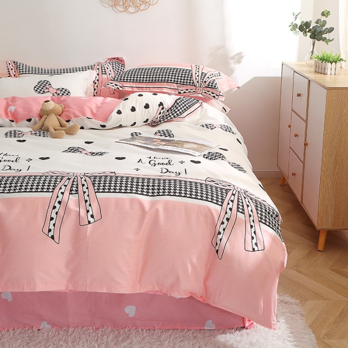 91家纺网 家纺一手货源 找家纺 晶缦 2022新款全棉12868全棉印花套件萌新系列单床单-单被套 蝴蝶结