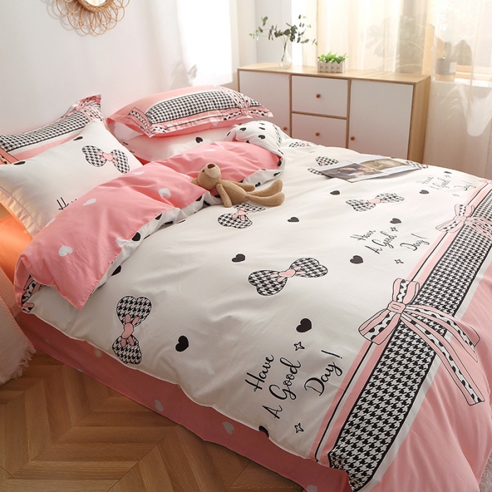 91家纺网 家纺一手货源 找家纺 晶缦 2022新款全棉12868全棉印花套件萌新系列单床单-单被套 蝴蝶结