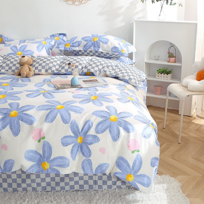 91家纺网 家纺一手货源 找家纺 晶缦 2022新款全棉12868全棉印花套件萌新系列单床单-单被套 蓝恋花