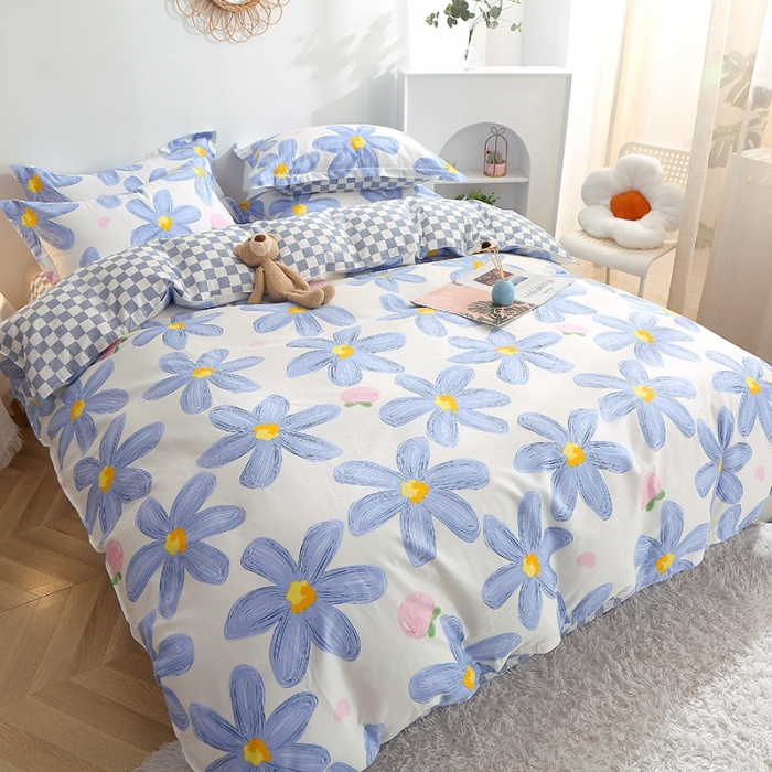 91家纺网 家纺一手货源 找家纺 晶缦 2022新款全棉12868全棉印花套件萌新系列单床单-单被套 蓝恋花