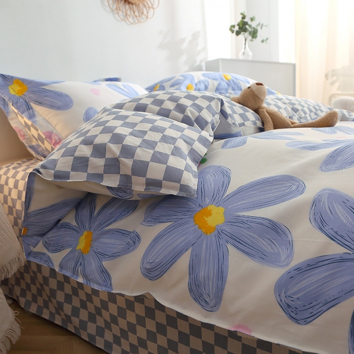 91家纺网 家纺一手货源 找家纺 晶缦 2022新款全棉12868全棉印花套件萌新系列单床单-单被套 蓝恋花