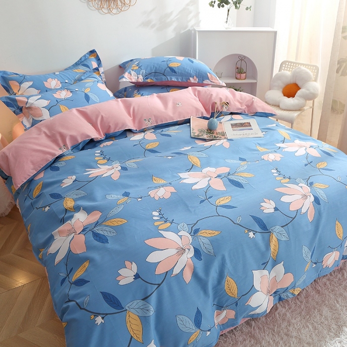 91家纺网 家纺一手货源 找家纺 晶缦 2022新款全棉12868全棉印花套件萌新系列单床单-单被套 流莹蓝