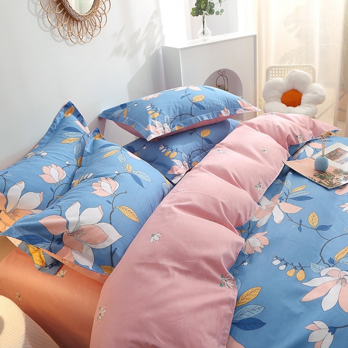 91家纺网 家纺一手货源 找家纺 晶缦 2022新款全棉12868全棉印花套件萌新系列单床单-单被套 流莹蓝