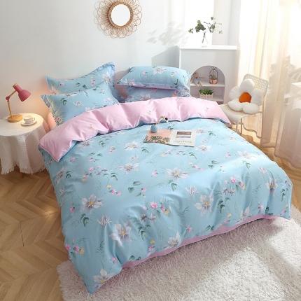 晶缦 2022新款全棉12868全棉印花套件萌新系列单床单-单被套 莫里蓝