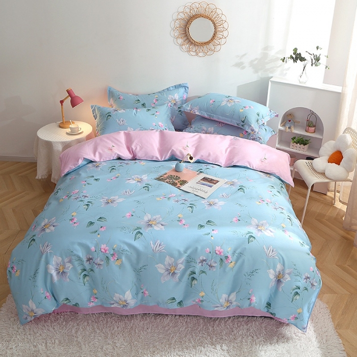 91家纺网 家纺一手货源 找家纺 晶缦 2022新款全棉12868全棉印花套件萌新系列单床单-单被套 莫里蓝