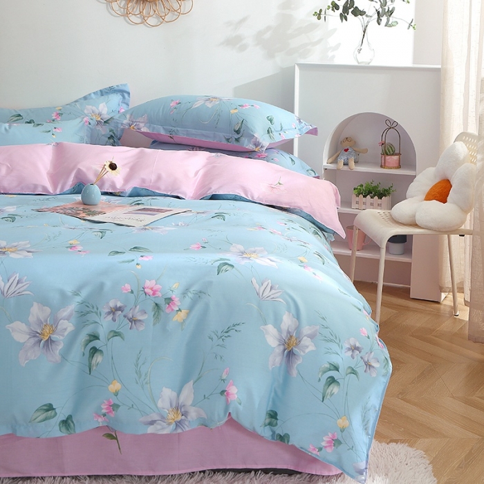 91家纺网 家纺一手货源 找家纺 晶缦 2022新款全棉12868全棉印花套件萌新系列单床单-单被套 莫里蓝