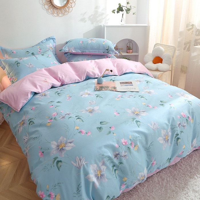 91家纺网 家纺一手货源 找家纺 晶缦 2022新款全棉12868全棉印花套件萌新系列单床单-单被套 莫里蓝