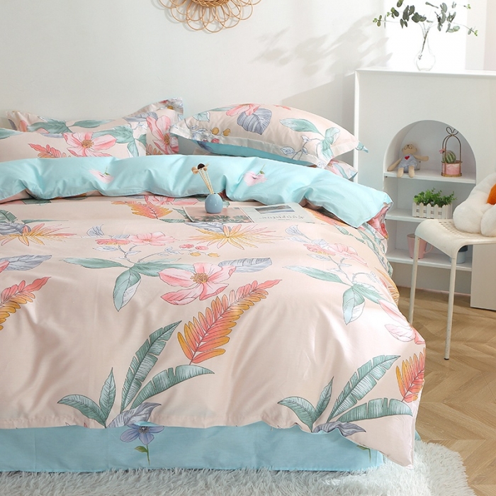 91家纺网 家纺一手货源 找家纺 晶缦 2022新款全棉12868全棉印花套件萌新系列单床单-单被套 莎莉杏色