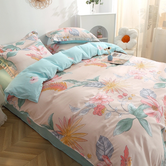 91家纺网 家纺一手货源 找家纺 晶缦 2022新款全棉12868全棉印花套件萌新系列单床单-单被套 莎莉杏色