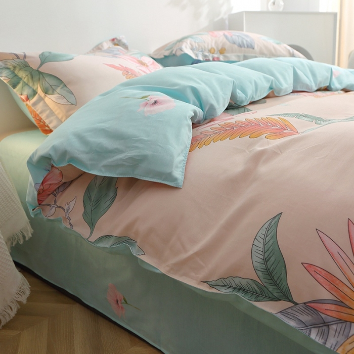 91家纺网 家纺一手货源 找家纺 晶缦 2022新款全棉12868全棉印花套件萌新系列单床单-单被套 莎莉杏色