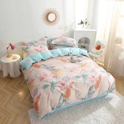 晶缦 2022新款全棉12868全棉印花套件萌新系列单床单-单被套 莎莉杏色