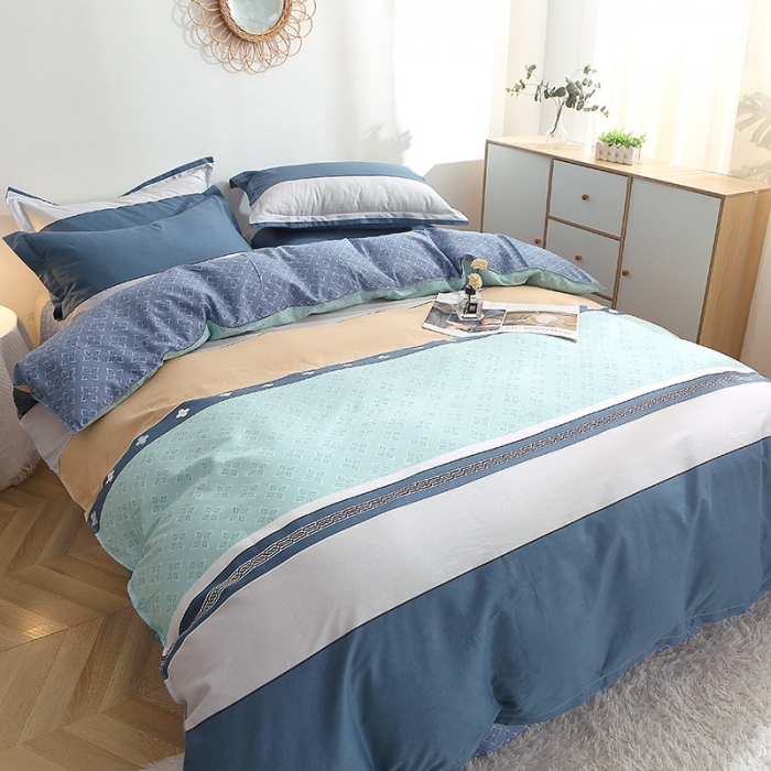 91家纺网 家纺一手货源 找家纺 晶缦 2022新款全棉12868全棉印花套件萌新系列单床单-单被套 绅度湖绿