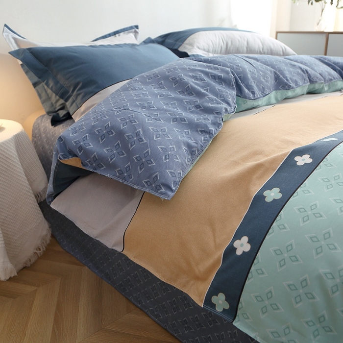 91家纺网 家纺一手货源 找家纺 晶缦 2022新款全棉12868全棉印花套件萌新系列单床单-单被套 绅度湖绿