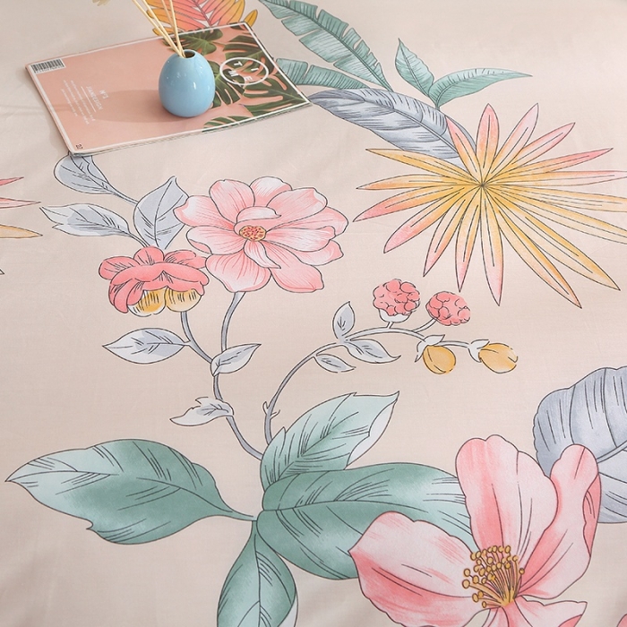 91家纺网 家纺一手货源 找家纺 晶缦 2022新款全棉12868全棉印花套件萌新系列单床单-单被套 莎莉杏色