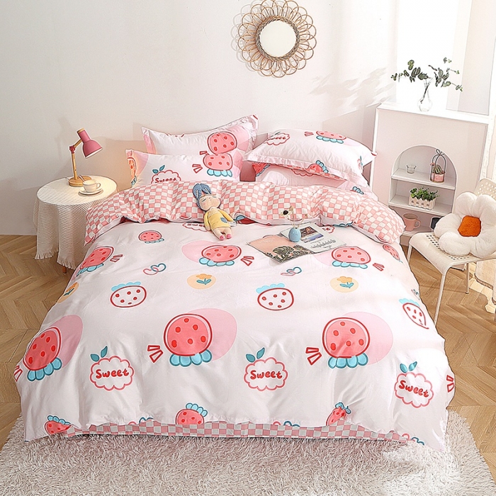 91家纺网 家纺一手货源 找家纺 晶缦 2022新款全棉12868全棉印花套件萌新系列单床单-单被套 元气草莓