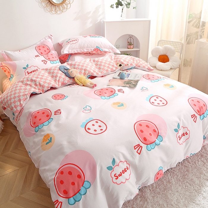 91家纺网 家纺一手货源 找家纺 晶缦 2022新款全棉12868全棉印花套件萌新系列单床单-单被套 元气草莓