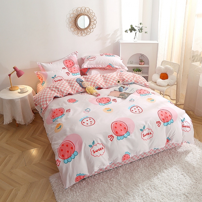 91家纺网 家纺一手货源 找家纺 晶缦 2022新款全棉12868全棉印花套件萌新系列单床单-单被套 元气草莓