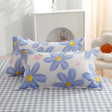 晶缦 2022新款全棉12868全棉印花套件萌新系列单床单-单枕套 蓝恋花一对