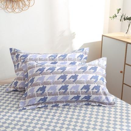 晶缦 2022新款全棉12868全棉印花套件萌新系列单床单-单枕套 千鸟格蓝一对