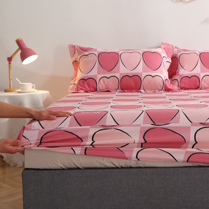 91家纺网 家纺一手货源 找家纺 晶缦 2022新款全棉12868全棉印花套件萌新系列单床单-单床笠 爱心