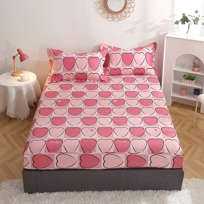 91家纺网 家纺一手货源 找家纺 晶缦 2022新款全棉12868全棉印花套件萌新系列单床单-单床笠 爱心